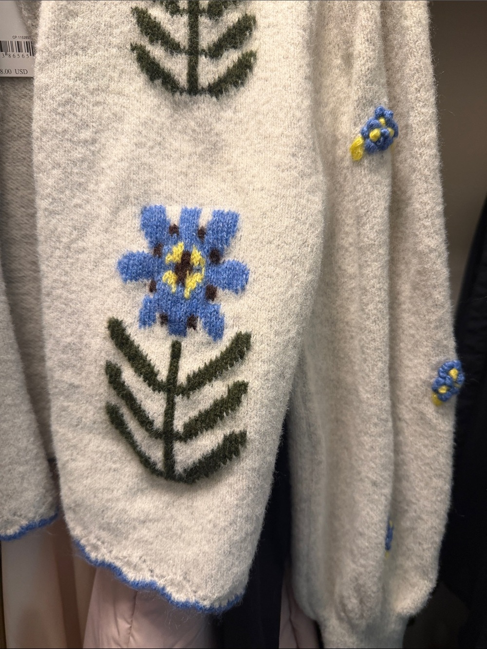 Cozy Light Gray Floral Cardigan Sweater - Picture 5 of 6